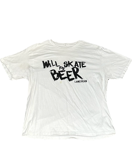 Lamebrain White Wheel Skate for Beer T-Shirt