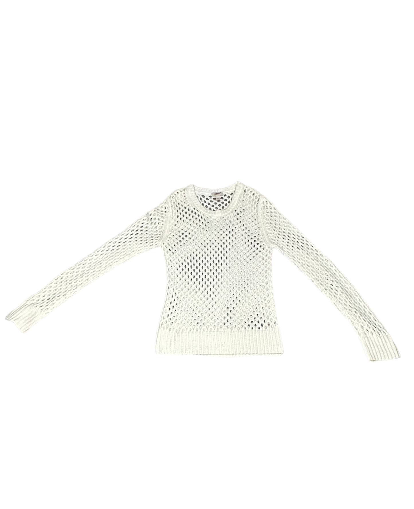 Long Sleeve White Open Weave Knit Sweater