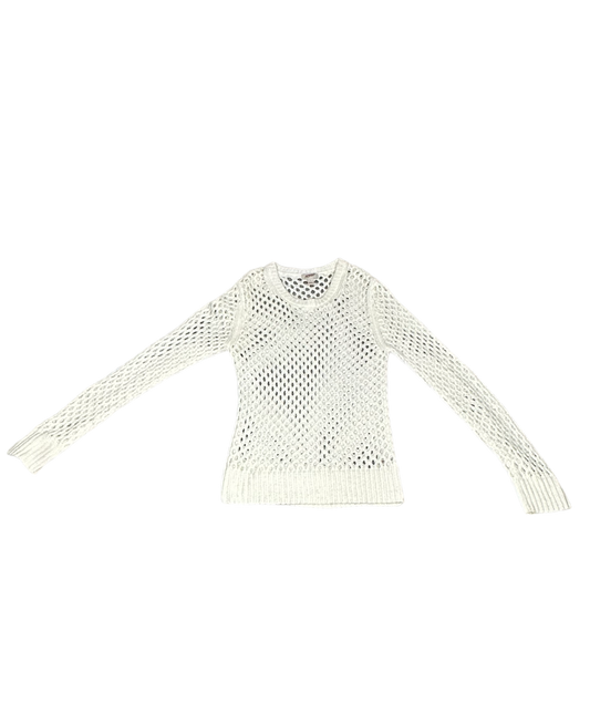 Long Sleeve White Open Weave Knit Sweater