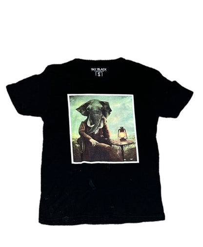 Black Sky Elephant Head Man Suit Graphic T-Shirt